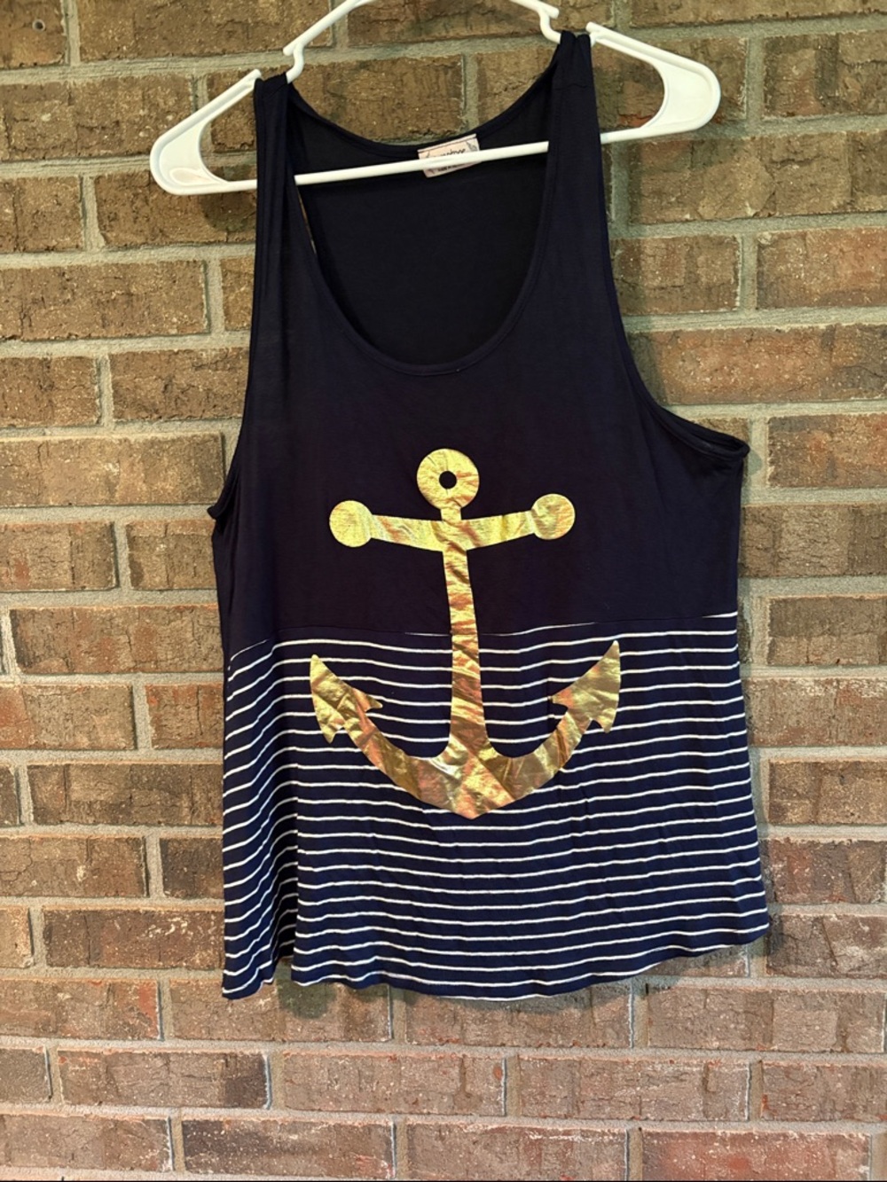Gold Anchor Navy Striped Tank Top